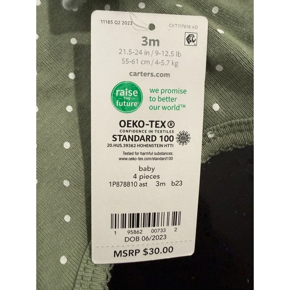 Carters Baby Girls 2PK Long Sleeve Bodysuits Green Polka Dot Blue Floral 3M NEW